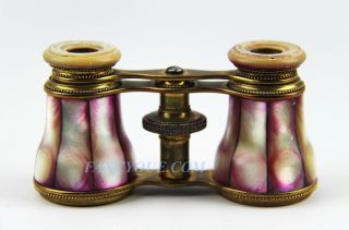 Antique French Opera Glasses Pink Rainbow Mother Of Pearl 166 Paris photo