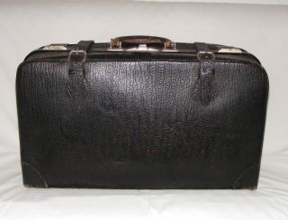 Antique Medical Surgical Physician Doctor Overnight Black Leather Bag Case photo