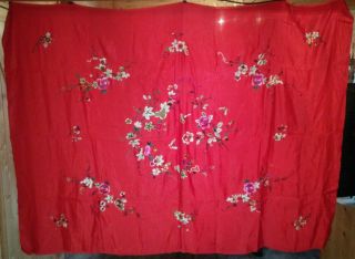 Post 1940 Red Hand Embroidered Silk Panel From China Wwii photo
