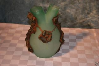 Modern Handmade Art Glass Vase Prominent Rustic Metal Coated Green Post1940 photo