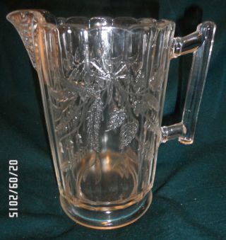Eapg Pitcher Glass Paneled Branch Handle Feathered Spout Floral Motif photo