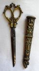Antique European Victorian Ornate Brass Scissors W/sheath/art Nouveau/sewing Metalware photo 5