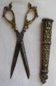 Antique European Victorian Ornate Brass Scissors W/sheath/art Nouveau/sewing Metalware photo 6