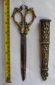 Antique European Victorian Ornate Brass Scissors W/sheath/art Nouveau/sewing Metalware photo 8