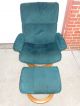 Matching 2 Mcm Ekornes Stressless Chairs & Ottomans - Forest Green Suede Mid-Century Modernism photo 2