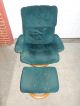 Matching 2 Mcm Ekornes Stressless Chairs & Ottomans - Forest Green Suede Mid-Century Modernism photo 5