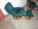 Matching 2 Mcm Ekornes Stressless Chairs & Ottomans - Forest Green Suede Mid-Century Modernism photo 6