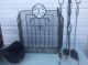 Midcentury Modern Log Holder / Wrought Iron Tool Set Fireplace Screen Complete Hearth Ware photo 9