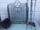 Midcentury Modern Log Holder / Wrought Iron Tool Set Fireplace Screen Complete Hearth Ware photo 11