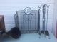 Midcentury Modern Log Holder / Wrought Iron Tool Set Fireplace Screen Complete Hearth Ware photo 1