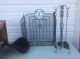 Midcentury Modern Log Holder / Wrought Iron Tool Set Fireplace Screen Complete Hearth Ware photo 2