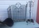 Midcentury Modern Log Holder / Wrought Iron Tool Set Fireplace Screen Complete Hearth Ware photo 5
