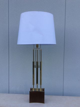 Rare Laurel Brass And Walnut Modernist Tall Lamp Parzinger Era photo