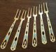 6 Antique Russian Silver 875 Cloisonne Gilded 24k Gold Washed Enamel Forks Russia photo 8