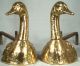 Sculptural Pair Mid Century Modern Figural Brass Duck Andirons/ Folk Art Hearth Ware photo 1