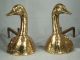 Sculptural Pair Mid Century Modern Figural Brass Duck Andirons/ Folk Art Hearth Ware photo 4