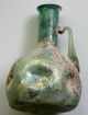 Ancient Roman Glass Six Sided Indented Narrow Necked Glass Jug,  First Half Of 1s Roman photo 1