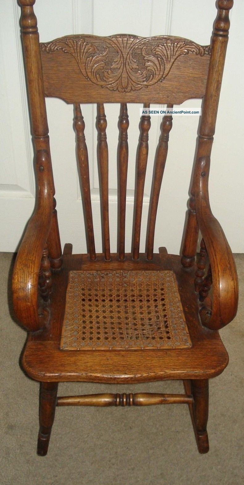 Antique Oak Rocking Chair (child Size) With Cane Seat Circa 1900 1900-1950 photo