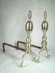 Pair Antique 19th Century Early American Double Lemon Top Brass Andirons Hearth Ware photo 1