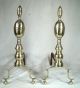 Pair Antique 19th Century Early American Double Lemon Top Brass Andirons Hearth Ware photo 4