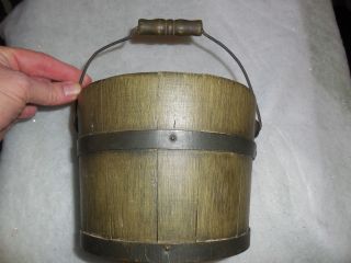 Aafa Primitive Avocado Green Painted Stave Bucket Pail Firkin Sap photo