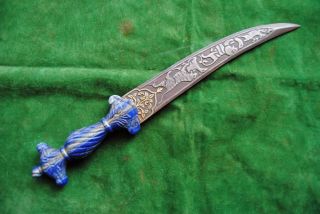 Antique Islamic Mughal Lapis Lazuli Stone Shikarga Khanjar Indo Persian Dagger photo