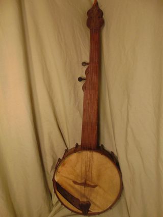 Really Bizarre Antique 6 String Carved Wood Banjo Found In A Barn - Estate Fresh photo