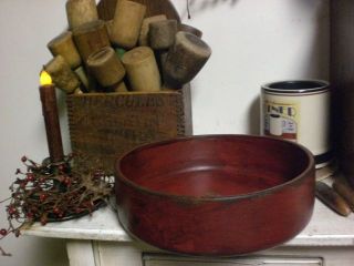 Primitive Colonial Red Wooden Dough Bowl Wood Bowl photo