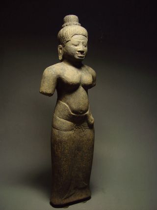 Khmer Sandstone Female Deity ' Uma ',  Angkor ' Baphuon ' Style,  Cambodia 11/12th C. photo