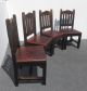 Gorgeous Set Four Vintage Rustic Spanish Revival Chairs Red Leather Carved Post-1950 photo 3