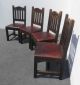 Gorgeous Set Four Vintage Rustic Spanish Revival Chairs Red Leather Carved Post-1950 photo 4