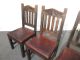 Gorgeous Set Four Vintage Rustic Spanish Revival Chairs Red Leather Carved Post-1950 photo 5