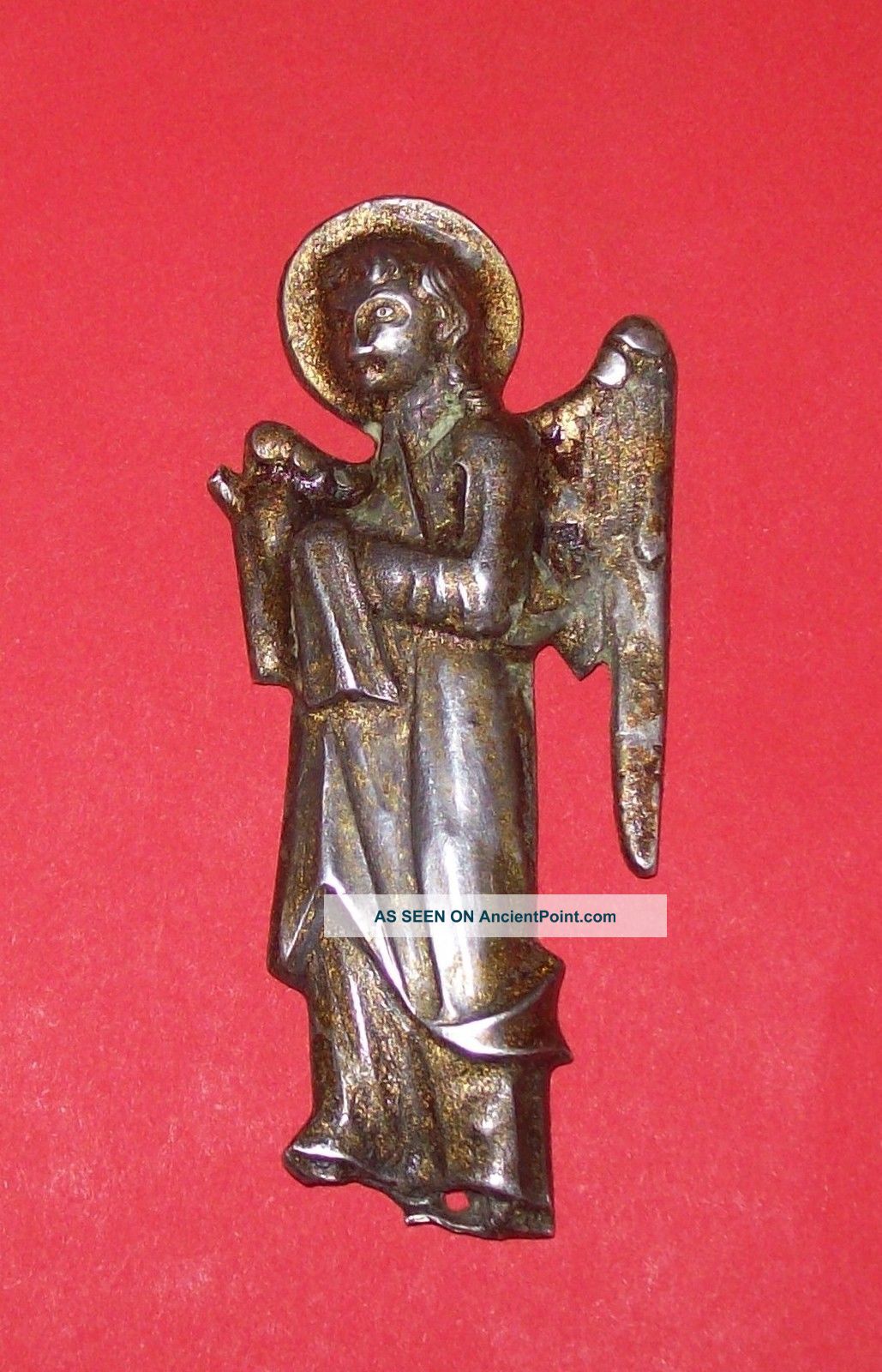 Medieval 10th - 14th Century Huge Silver Saint Angel Mount,  Uncleaned European photo