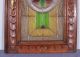 French Antique Stained Leaded Glass Oak Wood Door Panel 1 Pre-1900 photo 3
