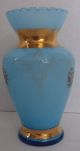Hand Blown Blue Vase Hand Painted Cased Glass Vases photo 5