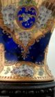 Antique Bohemian Moser Cobalt Blue Hand Painted Enamel Floral Art Glass Vase Vases photo 7