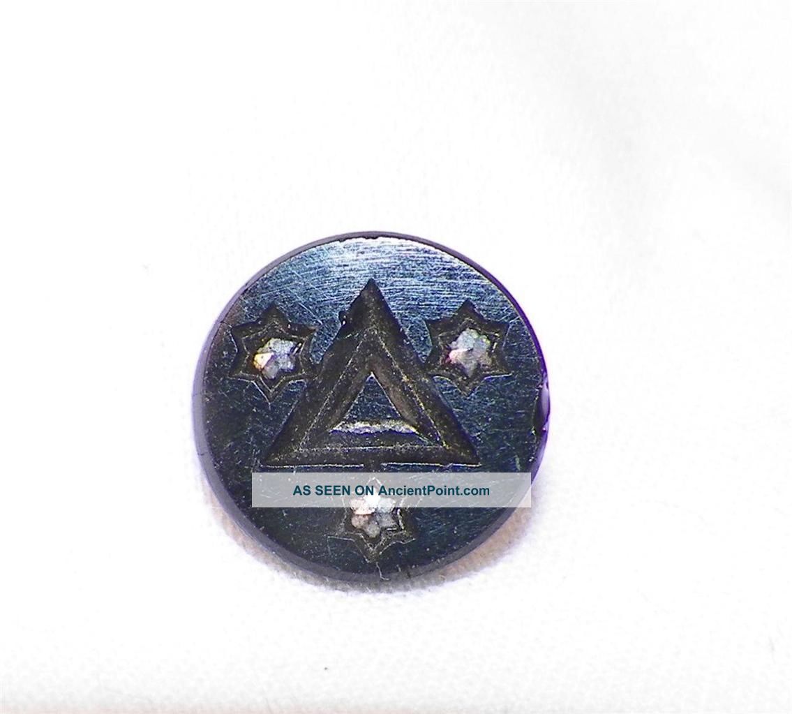 Victorian Black Glass Button Pressed Triangle Star Studs For Antique Clothing Buttons photo