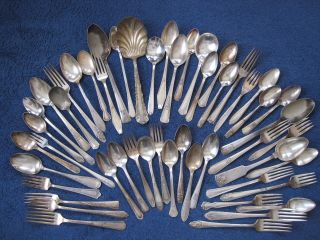 51 Pieces Craft Jewelry Silverware Silverplate Flatware Set Forks Spoons photo