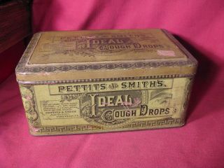 Rare 19th C Pettits & Smiths Ideal Cough Drops Tin / Fort Plain New York photo
