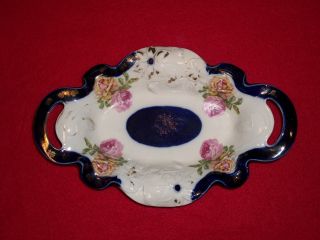 Antique Porcelain Candy Dish W/ Roses And Gold - 11 