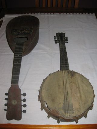Old Mandolin And Banjolin.  About 100 Years Old,  May Suit Restoration. photo