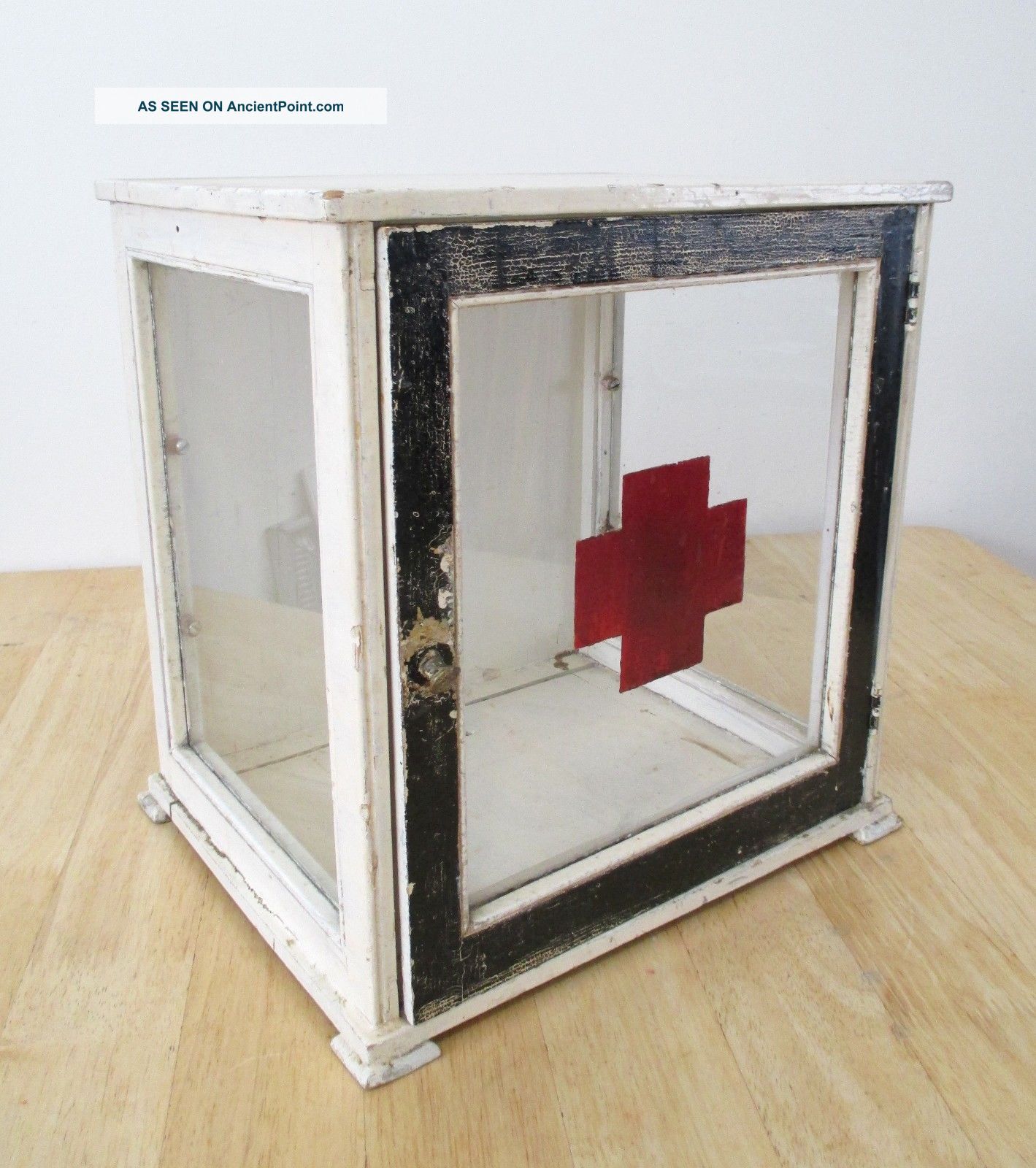 Vintage Medical Sterilizer Glass And Wood Cabinet First Aid Display Case Unknown photo