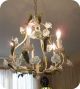 Vintage Shabby Italian Tole Cage Chandelier With Porcelain Roses Chandeliers, Fixtures, Sconces photo 3