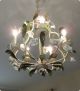 Vintage Shabby Italian Tole Cage Chandelier With Porcelain Roses Chandeliers, Fixtures, Sconces photo 4