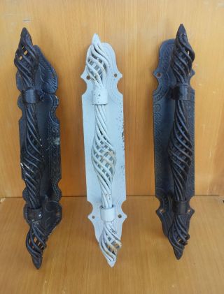 Iron Doors/gts Set Of 3 Handles Handcrafted Twisted Wrought Dark Finish photo