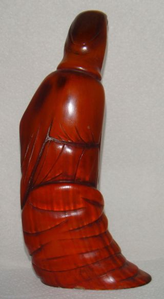 Antique Chinese Carved Horn Kwan Yin Dark Amber With Golden Highlights photo