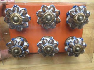 New Ceramic Cabinet Knobs Knob Cupboard Drawer Pull Set Of 6 Blue Brown Ivory photo