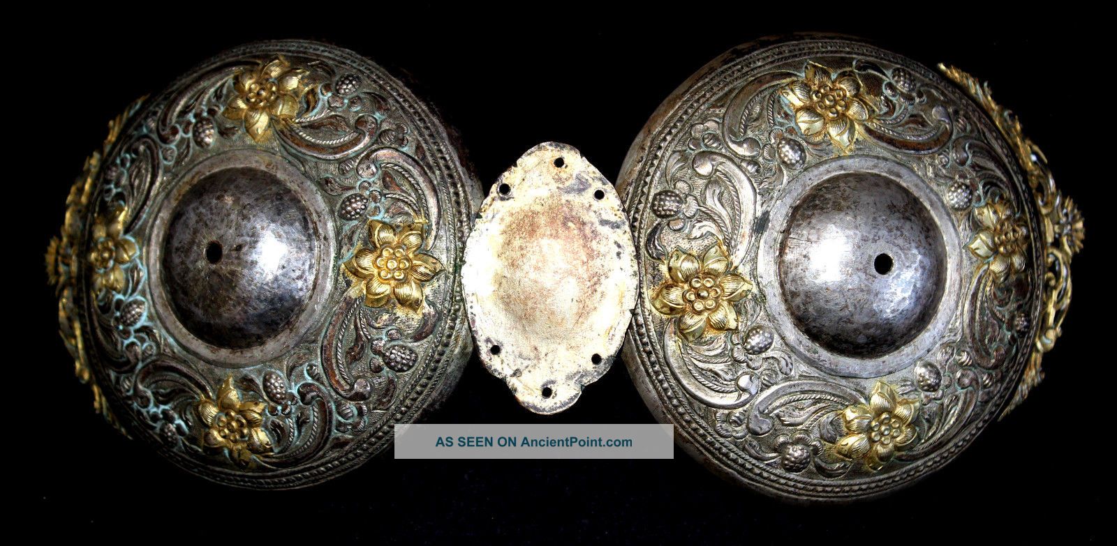 1800s Ethnic Greek Macedonian Folk Costume Bronze Gilded Belt Buckle Clasp European photo