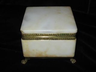 Antique Alabaster Dresser Vanity Box Ormolu Brass Trim Footed Elegant Vintage photo
