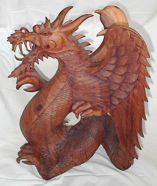 Huge Massive Hand Carved Wood Wyvern Pterosaur Dragon 21” Tall {60” Tail - Nose} photo